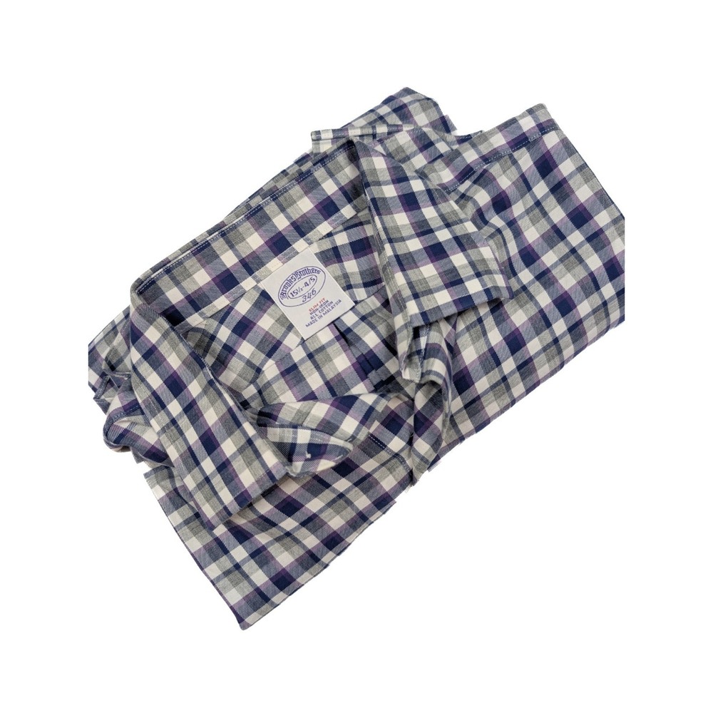 Brooks Brothers 346 Slim Fit Purple Gray Check L/S Shirt Men's Size 15.5 - 4/5 - Picture 4 of 6
